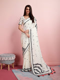 White Silk Blend Party Wear Saree With Blouse Piece