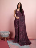 Burgundy Silk Blend Party Wear Saree With Blouse Piece