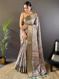 Multi Color Tussar Silk Saree With Blouse Piece