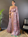 Pink Tussar Silk Saree With Blouse Piece