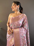 Pink Tussar Silk Saree With Blouse Piece