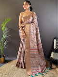 Light Pink Tussar Silk Saree With Blouse Piece