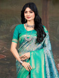 Turquoise Kanjivaram Silk Saree With Blouse Piece