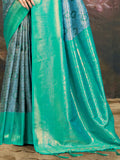 Turquoise Kanjivaram Silk Saree With Blouse Piece