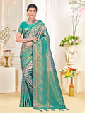 Sea Green Kanjivaram Silk Saree With Blouse Piece