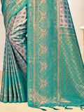 Sea Green Kanjivaram Silk Saree With Blouse Piece