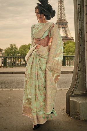 Green Kashmiri Silk Saree With Blouse Piece