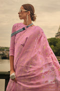 Baby Pink Kashmiri Silk Saree With Blouse Piece