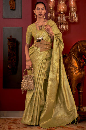 Parrot Green Zari based Silk Saree With Blouse Piece