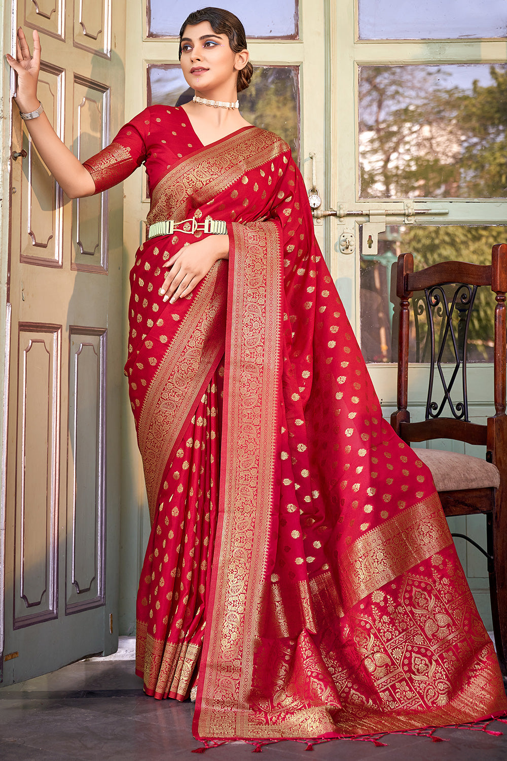 Cherry Red Ruffle Sari Set | Ridhi Mehra – KYNAH