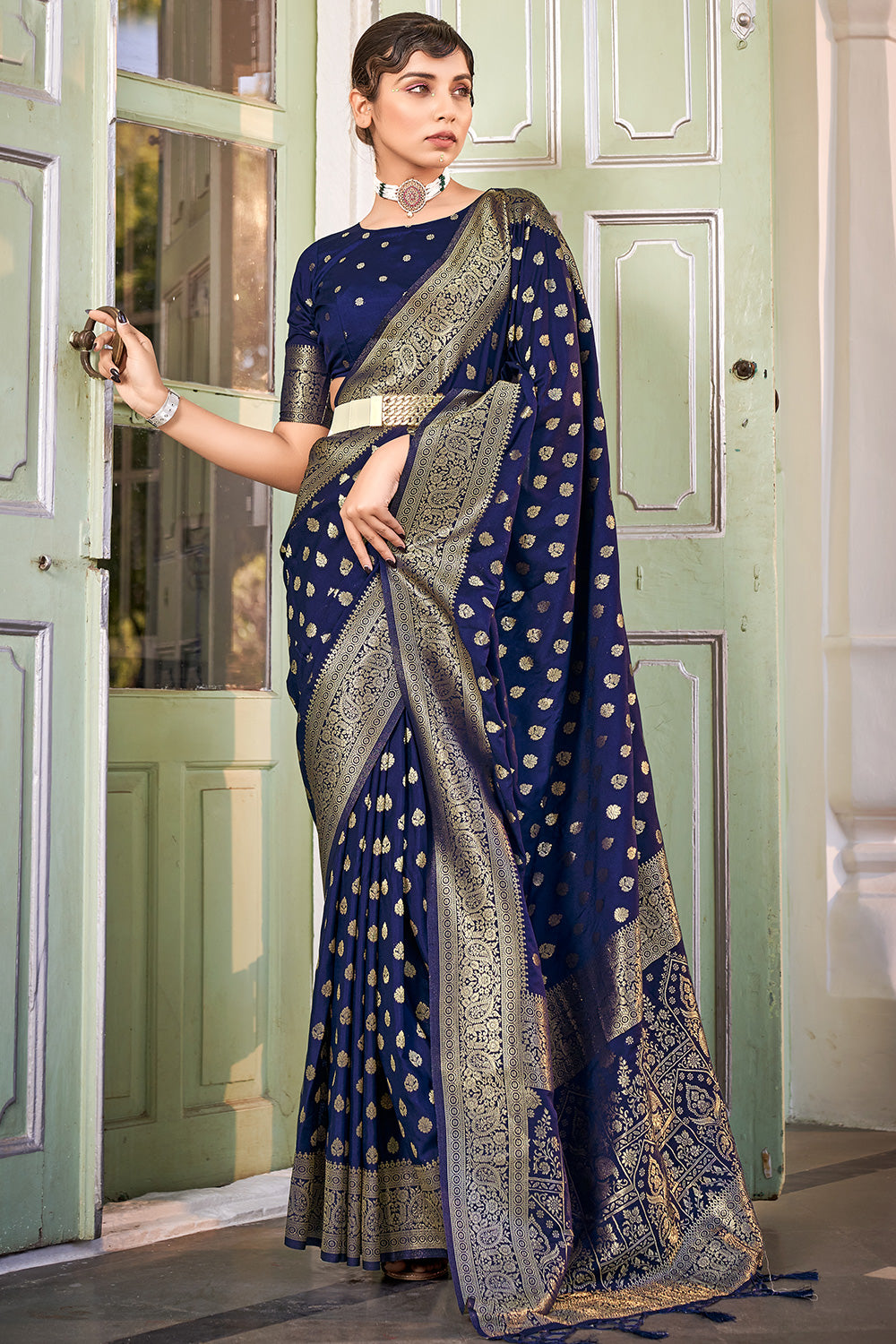 Buy Navy Blue Chiffon Saree online-Karagiri