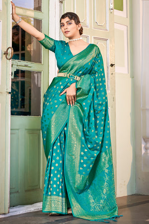 Teal Green Chiffon Saree