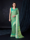 Teal Chiffon Saree With Blouse Piece