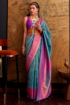 Blue Silk Saree With Blouse Piece