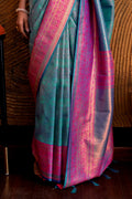 Blue Silk Saree With Blouse Piece