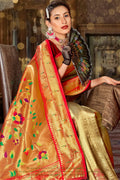 Golden Paithani Silk Saree With Blouse Piece