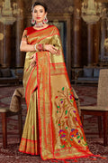 Golden Paithani Silk Saree With Blouse Piece