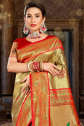 Golden Paithani Silk Saree With Blouse Piece