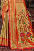 Golden Paithani Silk Saree With Blouse Piece