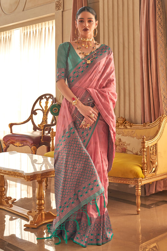 Buy Carnation Pink Kora Saree For Women Online