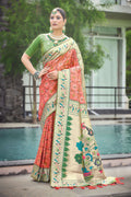 Orange Paithani Patola Silk Saree With Blouse Piece