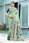 Pista Paithani Patola Silk Saree With Blouse Piece