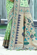 Pista Paithani Patola Silk Saree With Blouse Piece