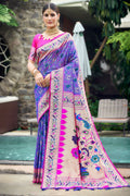 Purple Paithani Patola Silk Saree With Blouse Piece