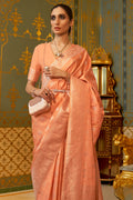 Salmon Peach Satin Saree