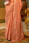 Salmon Peach Satin Saree