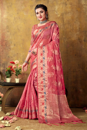 Thulian Pink Organza saree