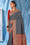 Charcoal Grey Banarasi Saree