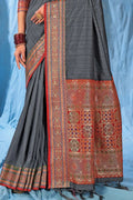 Charcoal Grey Banarasi Saree