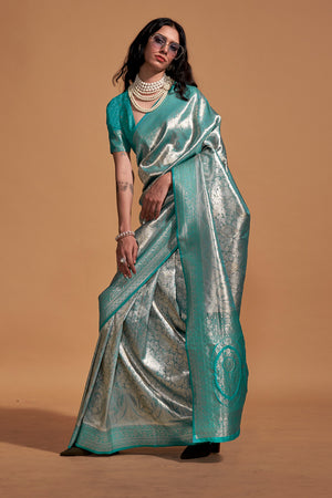 Bottel Green Silk Saree With Blouse Piece