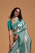 Bottel Green Silk Saree With Blouse Piece