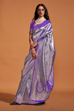 Silver Silk Saree With Blouse Piece