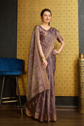 Brown Silk Ethnic Motifs Printed Zari Saree