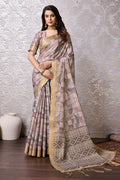 Cream Silk Saree With Blouse Piece