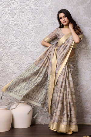 Beige Silk Saree With Blouse Piece