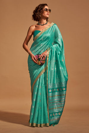 Blue Banarasi Silk Saree With Blouse Piece