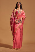 Pink Banarasi Silk Saree With Blouse Piece