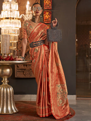 Coral Orange Kanjivaram Saree