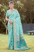 Sky Blue Silk Saree With Blouse Piece