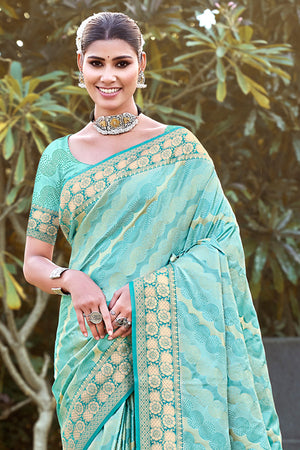 Sky Blue Silk Saree With Blouse Piece