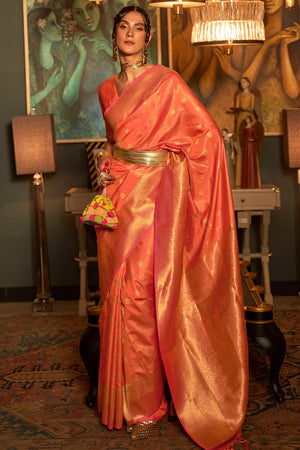 Cantaloupe Orange Kanjivaram Saree