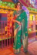 Green Banarasi Art Silk Saree With Blouse Piece