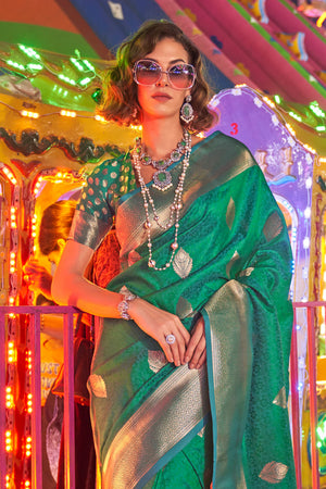 Green Banarasi Art Silk Saree With Blouse Piece