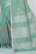 Mint Green Linen Saree