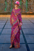 Purple Pashmina Silk Organza Saree With Blouse Piece