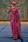 Purple Pashmina Silk Organza Saree With Blouse Piece